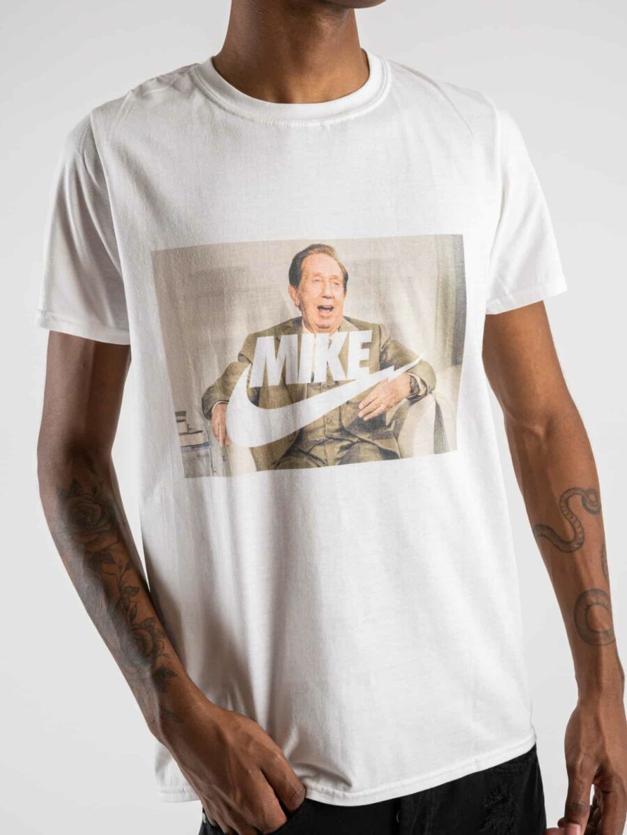 BAD MONDAY T-shirt in cotone stampa baffo nike MIKE BONGIORNO Bianca