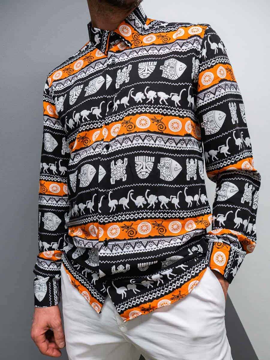MOD Camicia in viscosa stampa africa con colletto BOGOTA 1