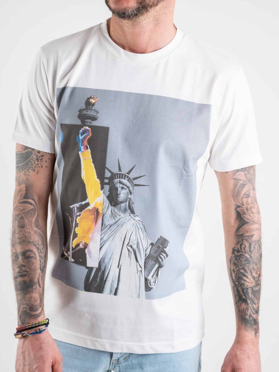 ESTASI T-shirt slim in cotone con stampa STATUA/FREDDY