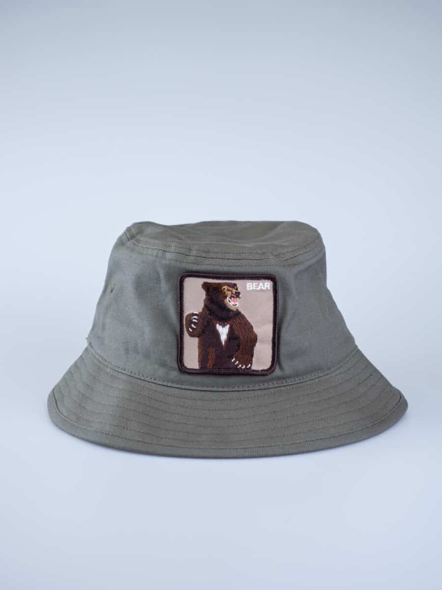 GOORIN BROS Bucket verde con patch beige stampa orso BEAR