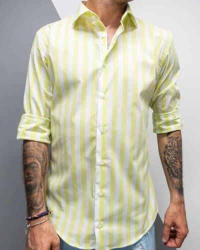 AKIRO Camicia morbida misto cotone a righe con colletto FA450 verde4 AKIRO' AKIRO' Camicia morbida misto cotone a righe con colletto FA450