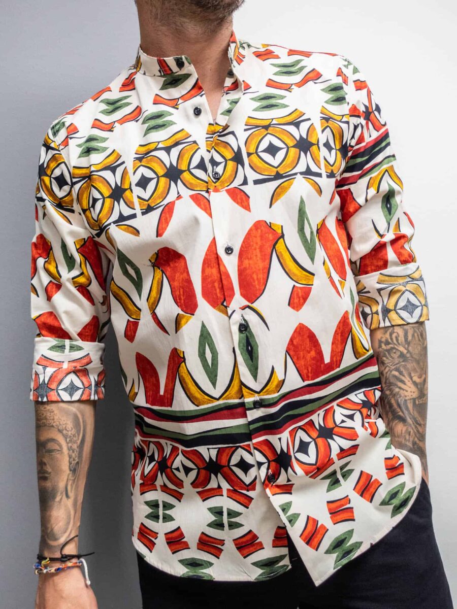 ESTASI Camicia slim in cotone stampa etnica EVANS