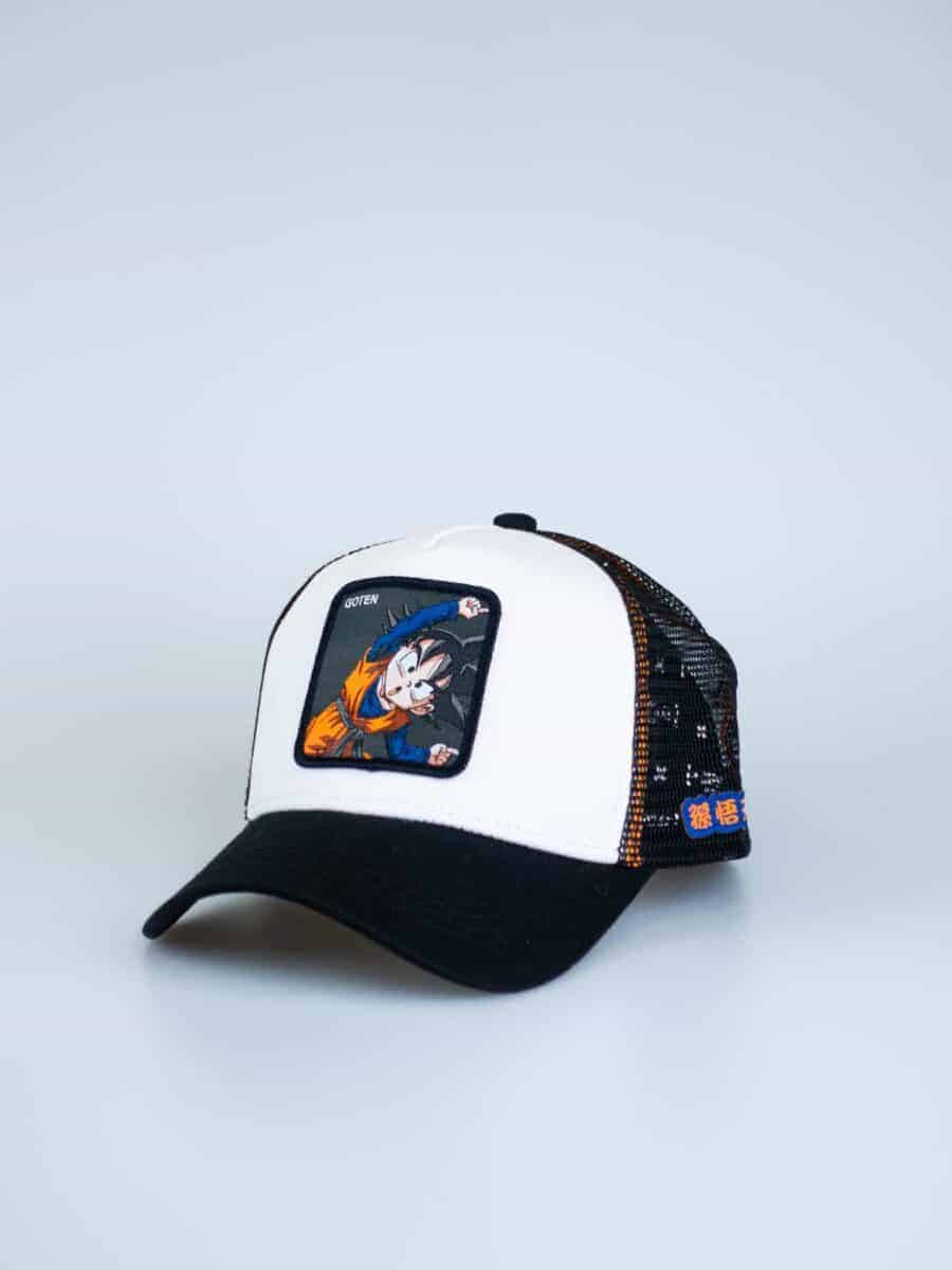 CAPSLAB Cappellino bianco con becca nera e patch stampa dragon ball GOTEN