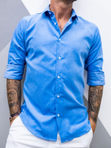 ESTASI Camicia in velluto a costine con colletto PEREZ azzurro (1)