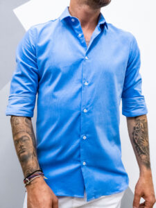 ESTASI Camicia in velluto a costine con colletto PEREZ azzurro (2)