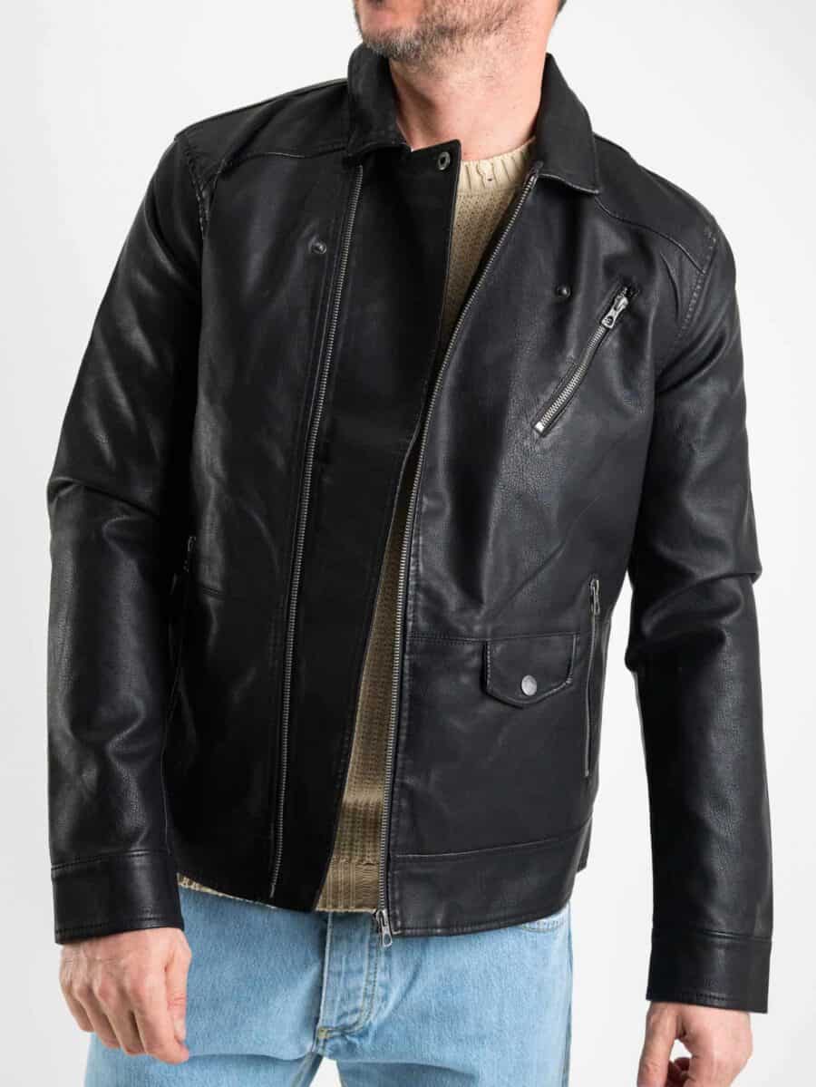 ONLY&SONS Giubbino in ecopelle con zip e tasche frontali SELGER nero
