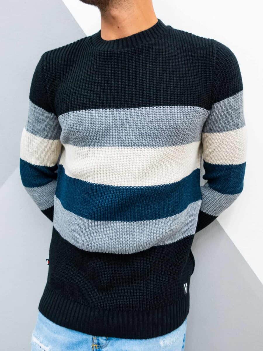 V2 Maglione girocollo misto lana con fasce colorate MARIG