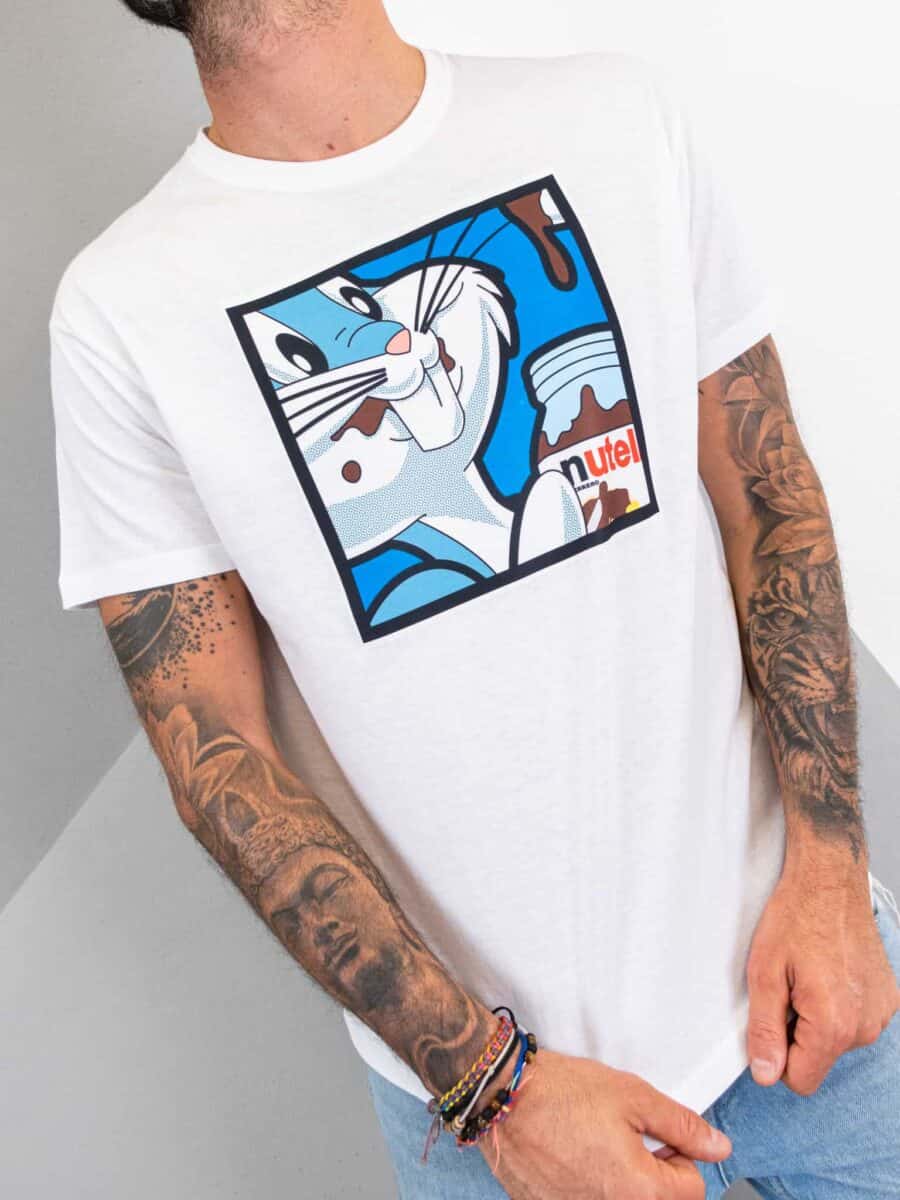 RESELL T-shirt in cotone con stampa NUTELLA BUGS BUNNY bianco