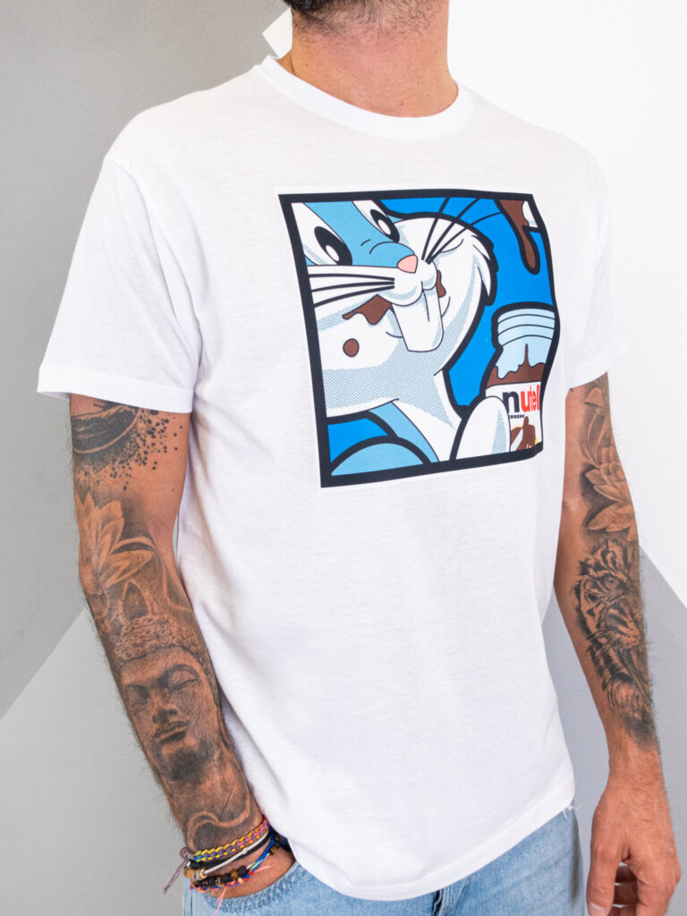 RESELL T shirt in cotone con stampa BUGS BUNNY 3 RESELL APPAREL RESELL T-shirt in cotone con stampa NUTELLA BUGS BUNNY bianco