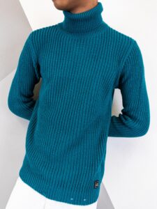 BL11 Dolcevita in maglia a costine con rotture BACARDI COLOR petrolio (2)
