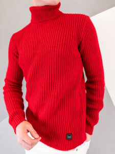 BL11 Dolcevita in maglia a costine con rotture BACARDI COLOR rosso (1)