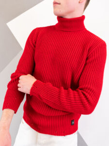 BL11 Dolcevita in maglia a costine con rotture BACARDI COLOR rosso (2)