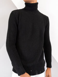 BL11 Dolcevita in maglia a costine con rotture BACARDI nero (1)
