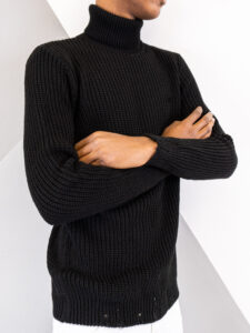 BL11 Dolcevita in maglia a costine con rotture BACARDI nero (2)