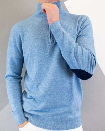 OVER D Maglione cardigan con zip e toppe OM942MG azzurro 1 Nuovi Arrivi