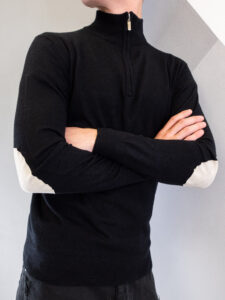 OVER-D Maglione cardigan con zip e toppe OM942MG nero (1)