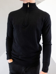 OVER-D Maglione cardigan con zip e toppe OM942MG nero (4)