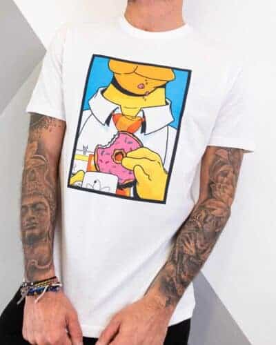 RESELL T shirt in cotone con stampa HOMER SIMPSON 41 2 RESELL APPAREL RESELL T-shirt in cotone con stampa HOMER SIMPSON 41 bianco