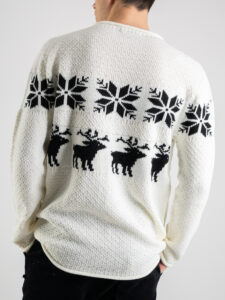 ESTASI Maglione con renne e fiocchi di neve NATALE bianco (2)