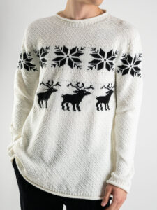 ESTASI Maglione con renne e fiocchi di neve NATALE bianco (5)