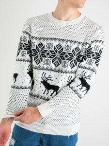 ESTASI Maglione di natale con stampa renne e fiocchi di neve RUDOLPH bianco (1)