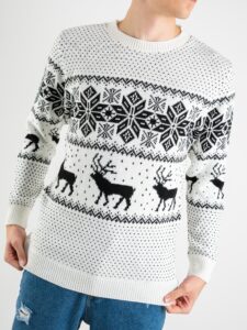 ESTASI Maglione di natale con stampa renne e fiocchi di neve RUDOLPH bianco (5)