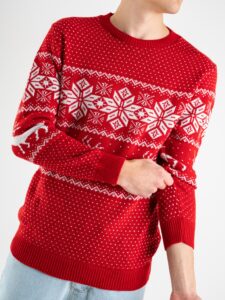 ESTASI Maglione di natale con stampa renne e fiocchi di neve RUDOLPH rosso (1)
