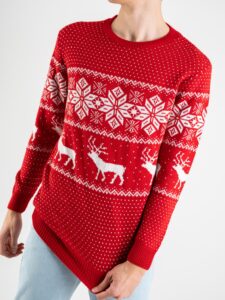 ESTASI Maglione di natale con stampa renne e fiocchi di neve RUDOLPH rosso (5)