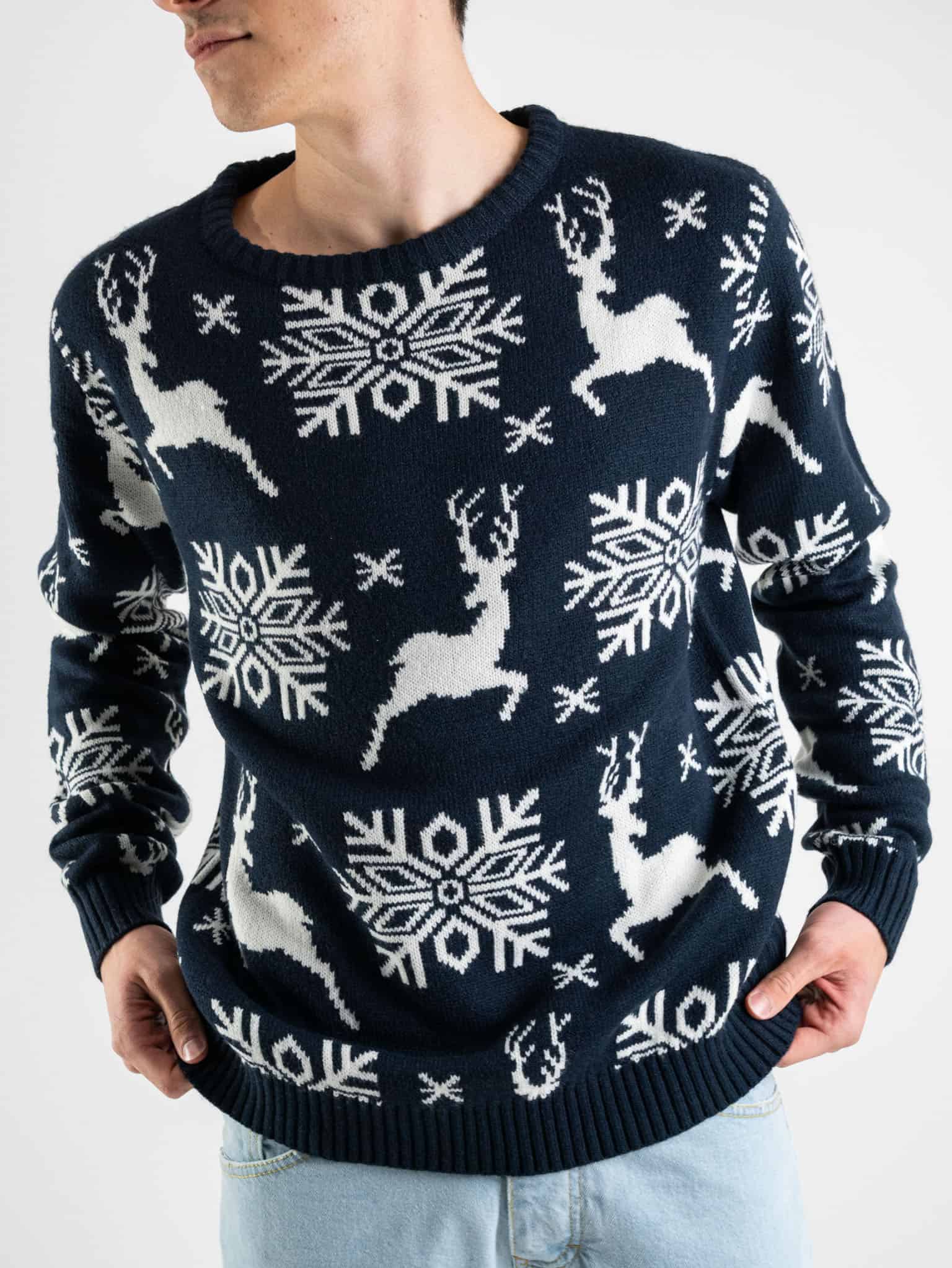 Maglione di natale con stampa fiocchi di neve e renne PJ280 blu Prezzo 20 00 Estasi Fashion