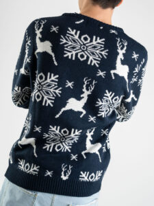 Maglione di natale con stampa fiocchi di neve e renne PJ280 blu (2)