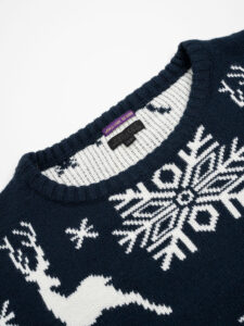 Maglione di natale con stampa fiocchi di neve e renne PJ280 blu (3)