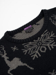Maglione di natale con stampa fiocchi di neve e renne PJ280 nero (3)