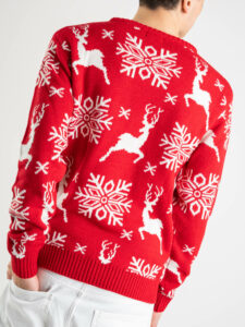 Maglione di natale con stampa fiocchi di neve e renne PJ280 rosso (2)