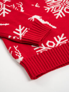 Maglione di natale con stampa fiocchi di neve e renne PJ280 rosso (4)