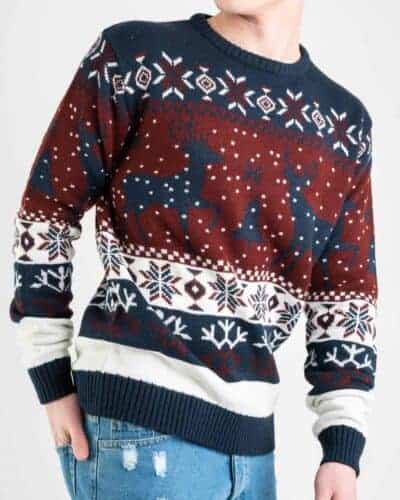 Maglione di natale con stampa fiocchi di neve e renne PJ281 blu 2 Maglione di natale con stampa fiocchi di neve e renne PJ281 blu