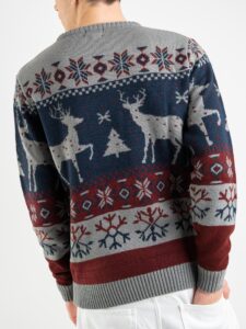 Maglione di natale con stampa fiocchi di neve e renne PJ281 grigio (2)