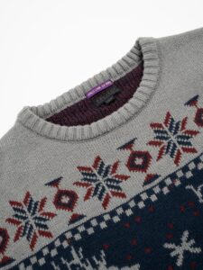 Maglione di natale con stampa fiocchi di neve e renne PJ281 grigio (3)