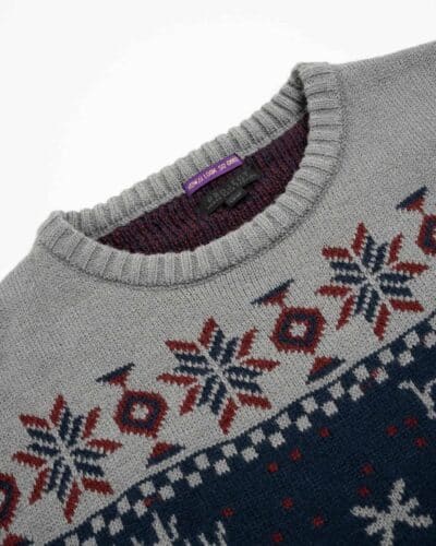 Maglione di natale con stampa fiocchi di neve e renne PJ281 grigio 3 Maglione di natale con stampa fiocchi di neve e renne PJ281 grigio