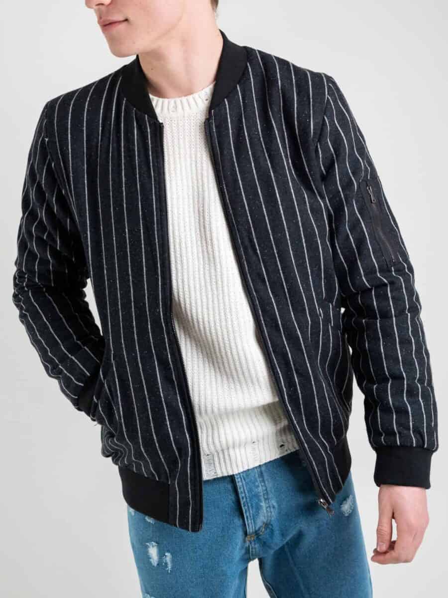 BL11 Bomber gessato con zip sulla manica Z2672 blu