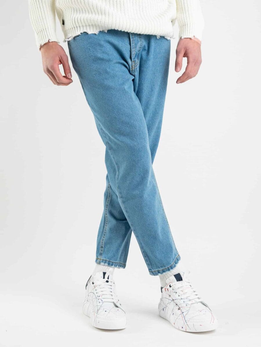 Jeans gamba ampia senza rotture CR2237 azzurro medio