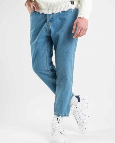 Jeans gamba ampia senza rotture CR2237 azzurro medio 3 Jeans gamba ampia senza rotture CR2237 azzurro medio