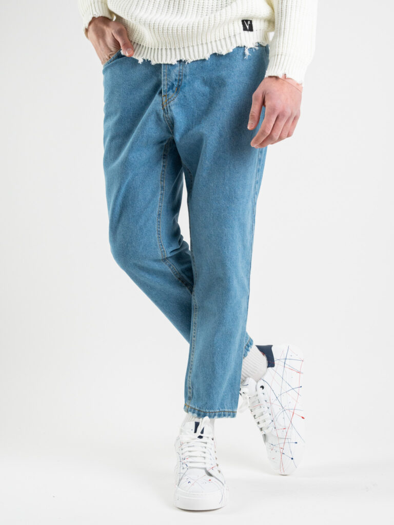 Jeans gamba ampia senza rotture CR2237 azzurro medio 3 Jeans gamba ampia senza rotture CR2237 azzurro medio