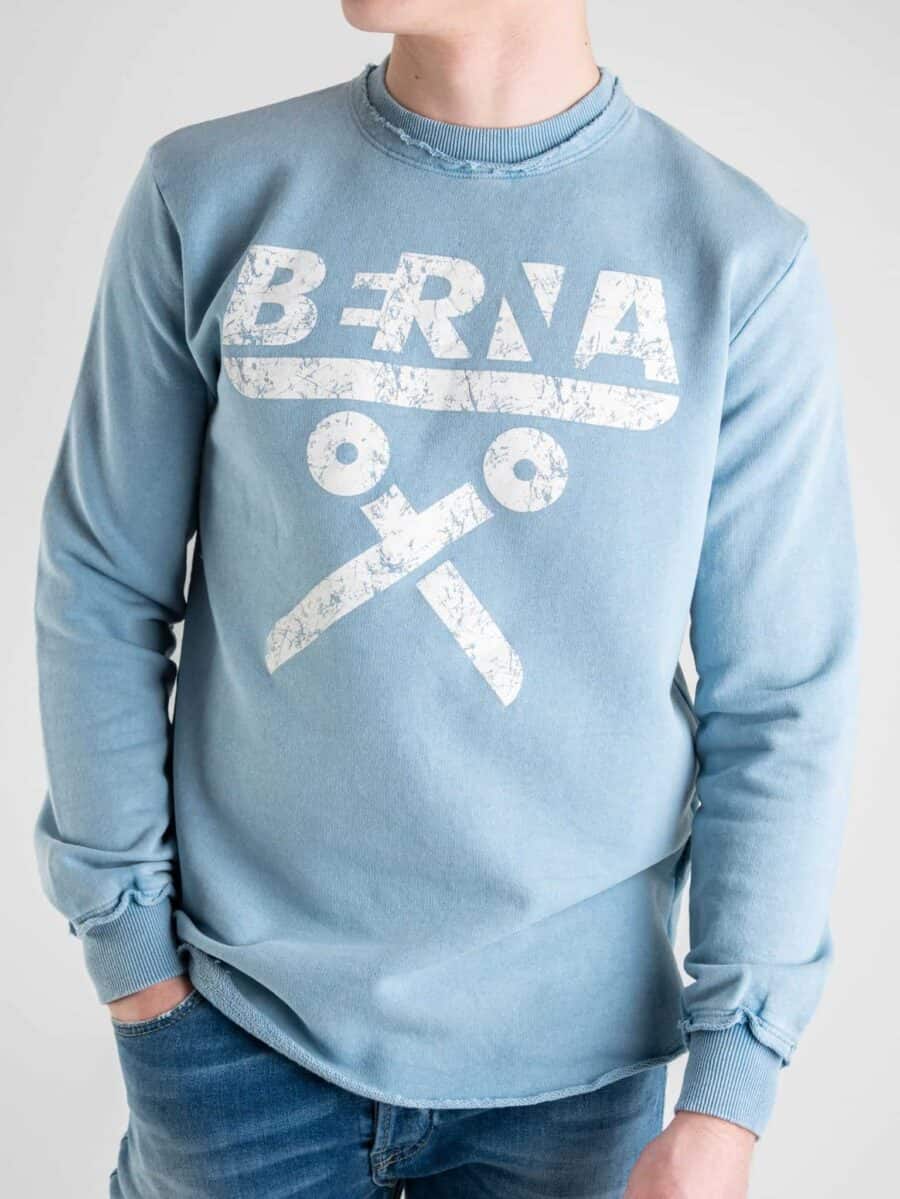 BERNA Felpa girocollo garzata con stampa logo grande frontale e fondo curvo  220075 denim Prezzo 75,00€ - Estasi Fashion