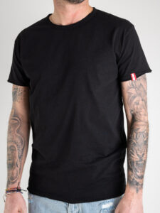 BL11 T-shirt in cotone con dettagli sulla manica sinistra BASIC Nero (2)