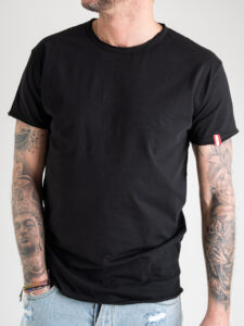 BL11 T-shirt in cotone con dettagli sulla manica sinistra BASIC Nero (3)