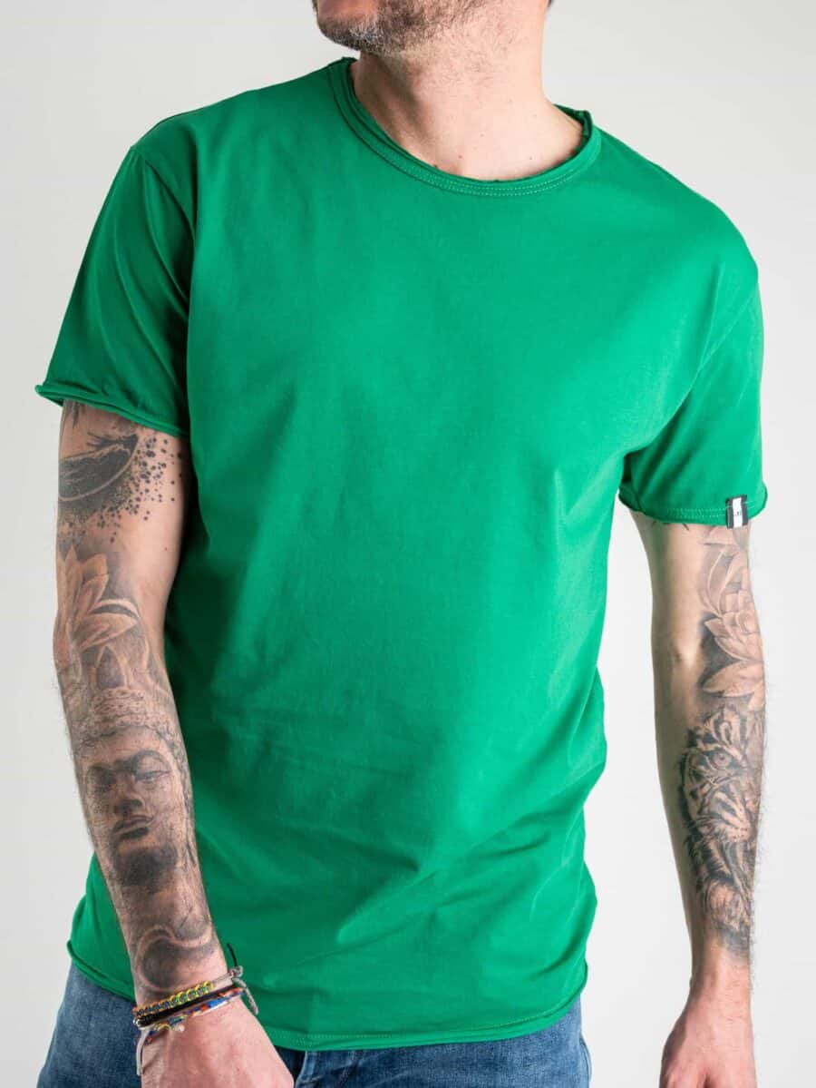 BL11 T-shirt in cotone con dettagli sulla manica sinistra BASIC Verde