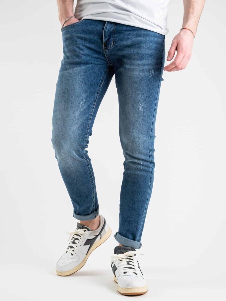 Jeans regular fit con piccole rotture NZJ021 blu