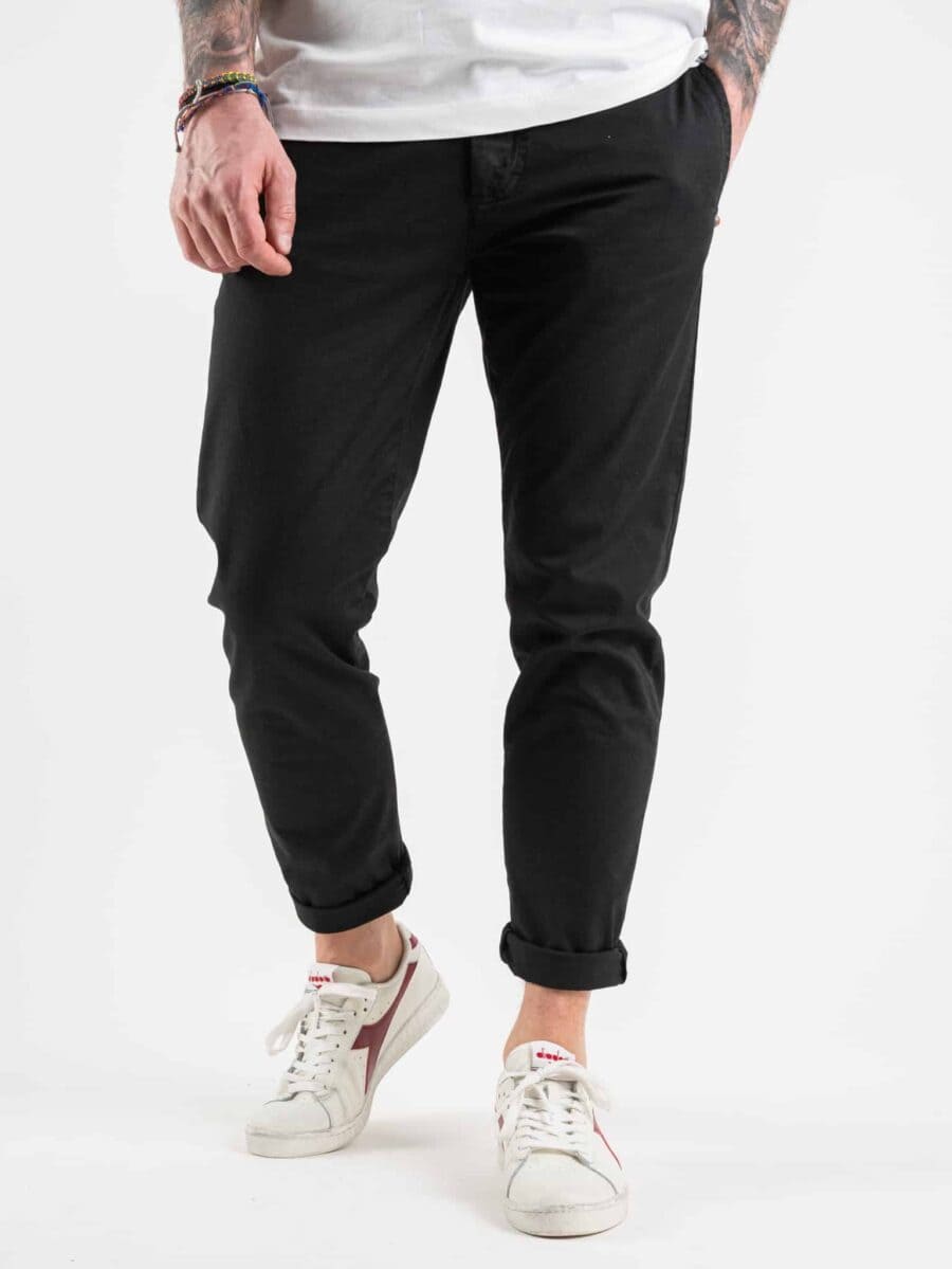 ALTATENSIONE Pantalone chinos leggero basico in cotone 5 tasche 2128 LAMPO Nero