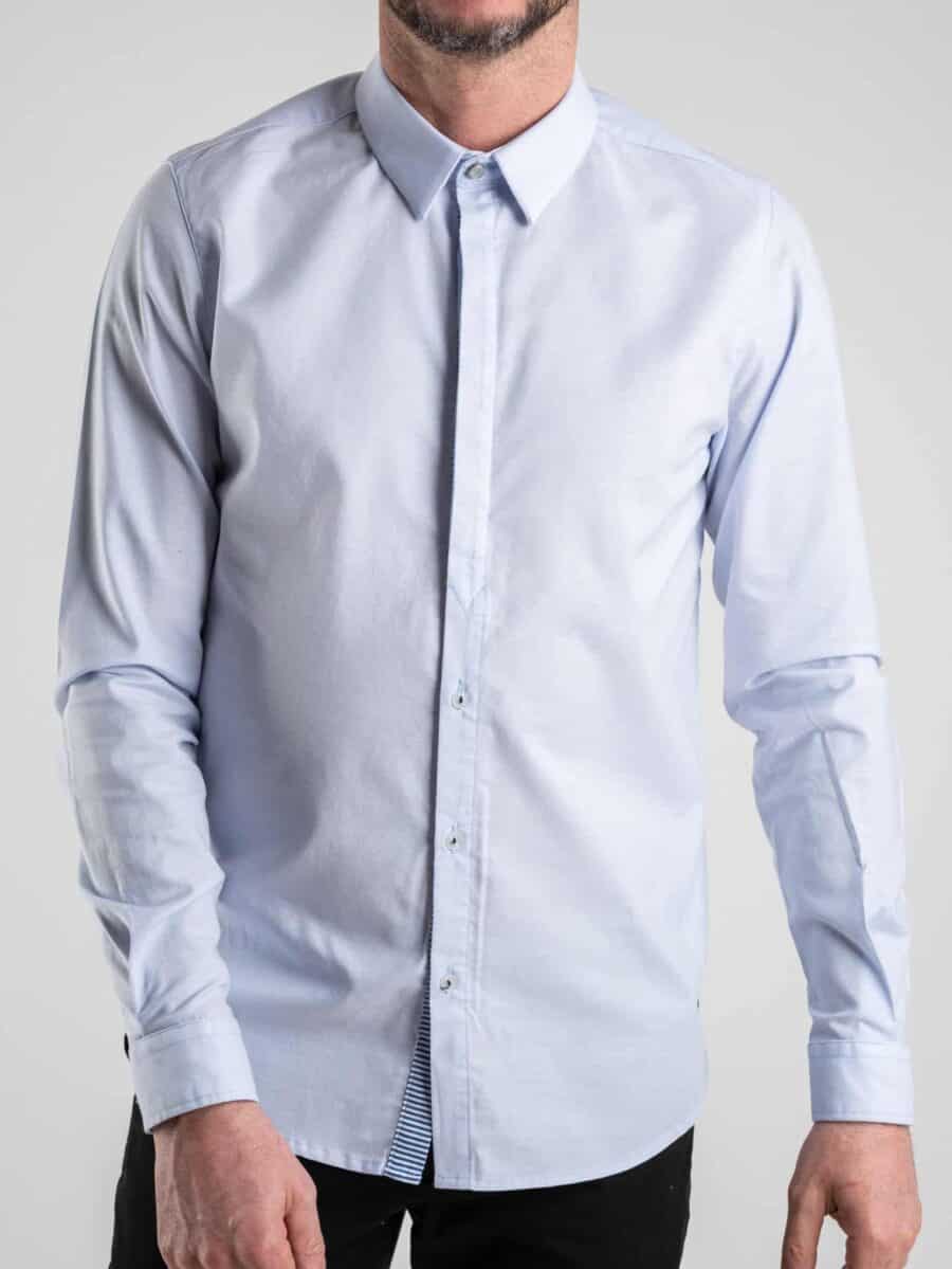BERNA Camicia basica misto cotone con colletto 220079 Cielo