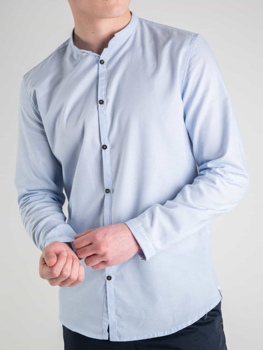 BERNA Camicia in cotone operato con collo coreana 220189 Azzurra